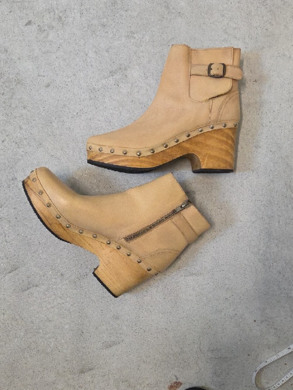 FreePeople Wedge Platform Tan Ankle Boots with Buckle Detail Size7.5 - Picture 5 of 9